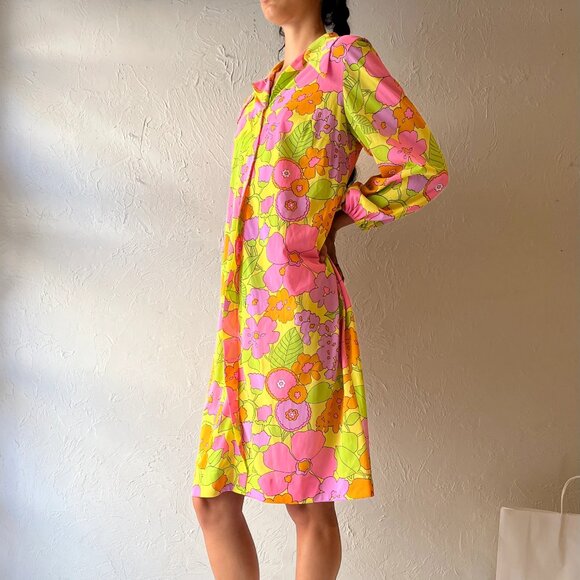 70s ‘Le Voys’ Retro Long Sleeve Shirt Dress (Appx Size M to L) - Picture 1 of 6